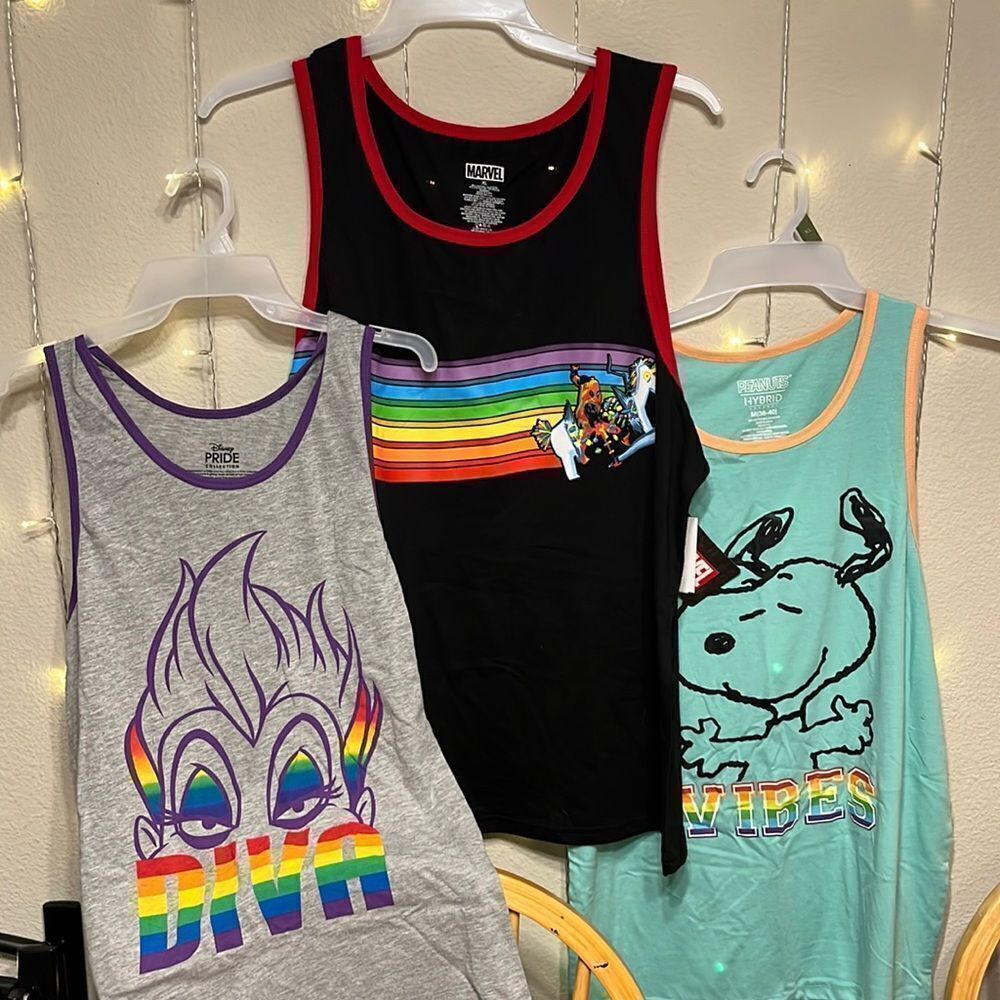Pack of 3 NWT PRIDE Tank Tops Small- Diva M- Snoopy XL- Marvel